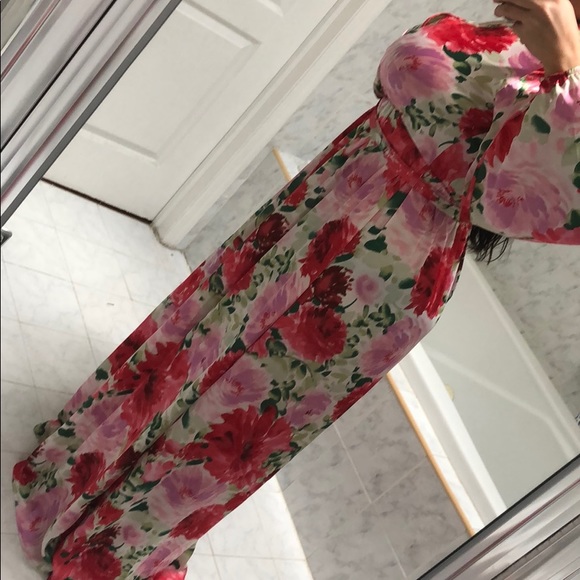 IVORY RED W/FLOWERS MAXI DRESS - Picture 6 of 7